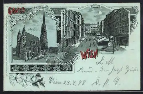 Mondschein-Lithographie Wien, Graben und St. Stefansdom