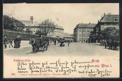 AK Wien, Partie am Ballhaus-Platz mit Pferdekutsche