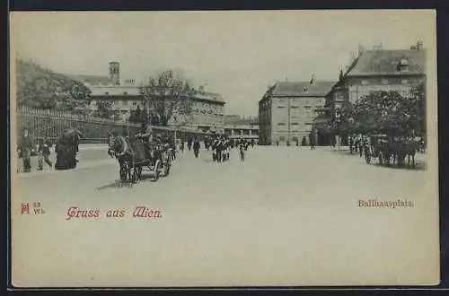 Mondschein-AK Wien, Ballhausplatz mit Kutschen und Passanten