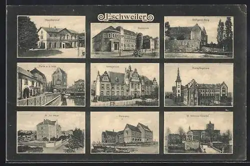 AK Eschweiler, Hauptbahnhof, Röthgener Burg, Kreispflegehaus, Pensionat, St. Antonius-Hospital