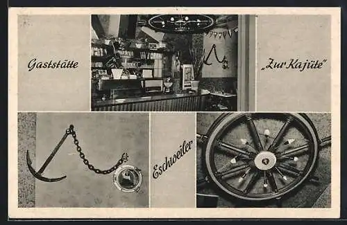 AK Eschweiler, Gaststätte zur Kajüte v. G. Wölfel, Dürener Strasse 38, mit Innenansichten