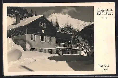 AK Prebichl /Stmk., Naturfreundehütte im Schnee