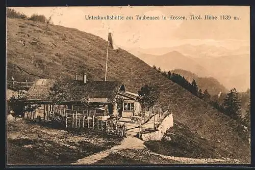 AK Kössen / Tirol, Unterkunftshütte am Taubensee