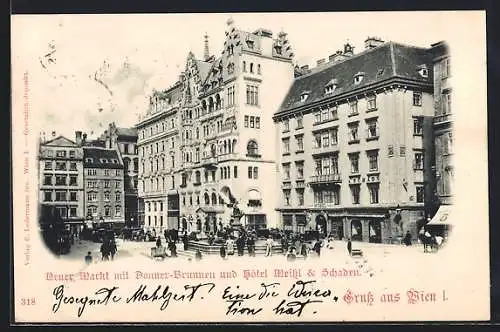 AK Wien, Neuer Markt mit Donner-Brunnen und Hotel Meissl & Schaden