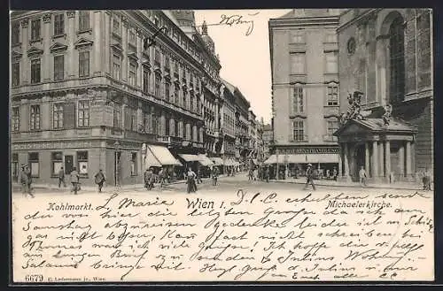 AK Wien, Kohlmarkt mit Michaelerkirche und Kunsthandlung