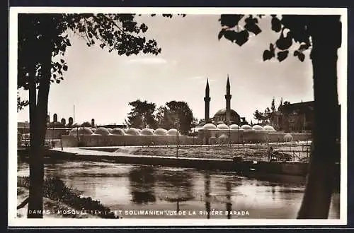 AK Damas, Mosquée Tekieh et Solimanieh, vue de la Riviére Barada