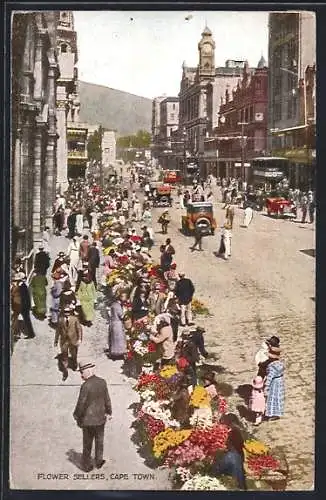 AK Cape Town, Flower Sellers, Strassenpartie mit Blumenverkäufern