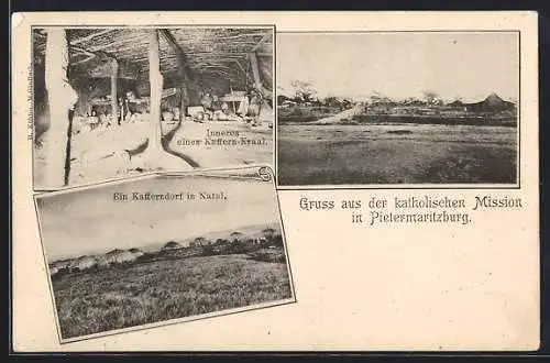 AK Pietermaritzburg, Katholische Mission, Inneres eines Kaffern-Kraal, Ein Kafferndorf