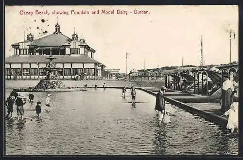 AK Durban, Ocean Beach, showing Fountain and Model Dairy