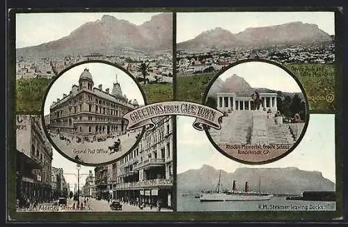 AK Cape Town, General Post Office, Rhodes Memorial, Adderley Street, R. M. Steamer leaving Docks