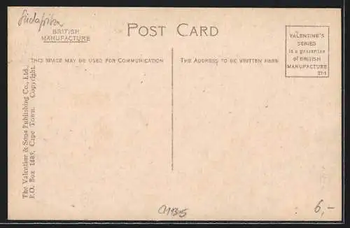 AK Cape Town, General Post Office, Rhodes Memorial, Adderley Street, R. M. Steamer leaving Docks