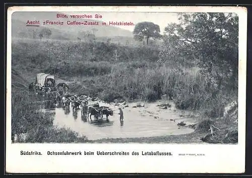 AK Südafrika, Ochsenfuhrwerk beim Überschreiten des Letabaflusses