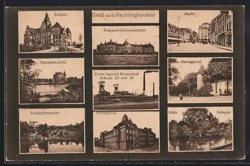 AK Recklinghausen, Zeche General Blumenthal Schacht III und IV, Knappschaftskrankenhaus, Am Herzogswall, Amtsgericht