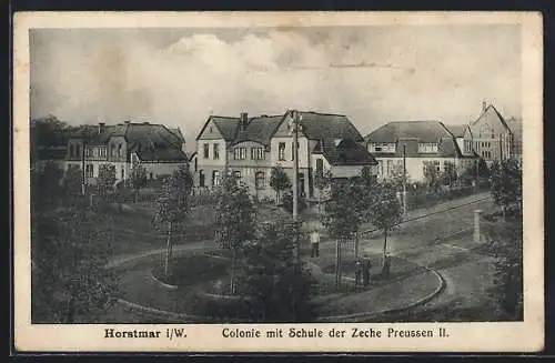 AK Horstmar / W., Colonie mit Schule der Zeche Preussen II.