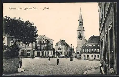 AK Siebenlehn, Gasthaus Gambrinus, Markt mit Kirche