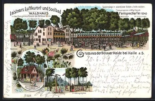 Lithographie Halle / Saale, Leistners Gasthof und Kurhaus Waldhaus, Knusperhäuschen