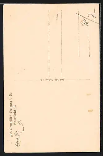 AK Freiburg i. B., St. Annastift mit Strasse aus der Vogelschau, Am Holzmarkt 12