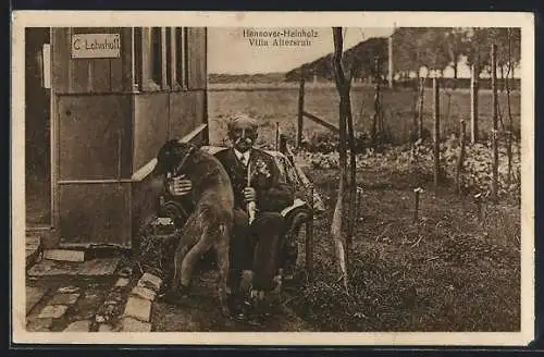 AK Hannover-Hainholz, Häuschen Villa Altersruh mit Besitzer C. Lehnhoff und Hund