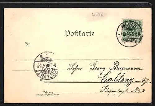 Lithographie Moers, Hotel Königlicher Hof, Hotel zum deutschen Haus und Steintorbrücke