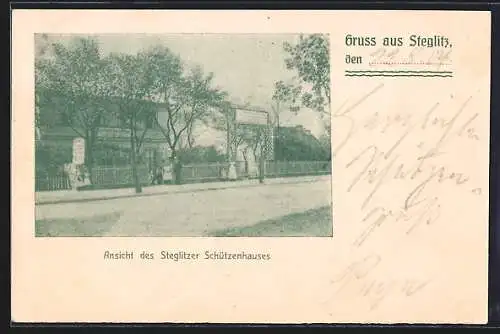 AK Berlin-Steglitz, Steglitzer Schützenhaus mit Strasse