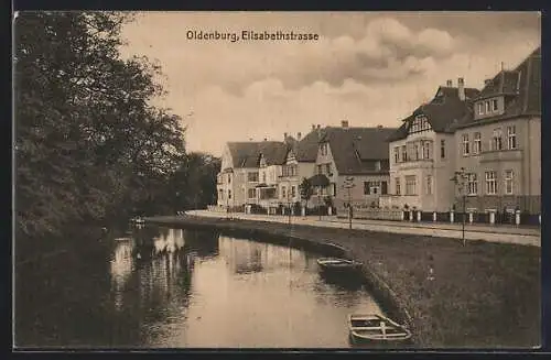 AK Oldenburg / Holstein, Elisabethstrasse mit Wasserpartie und Villen