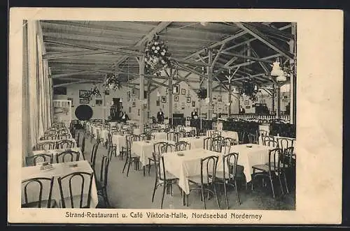 AK Norderney, Strand-Restaurant-Cafe Viktoria-Halle H. Oehlke, Am Seesteig, Innenansicht