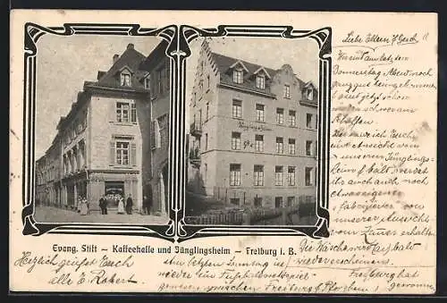 AK Freiburg i. B., Evang. Stift, Kaffeehalle und Jünglingsheim