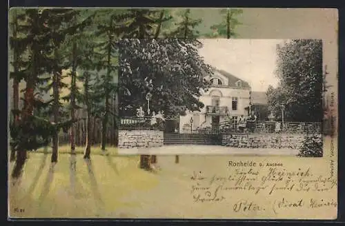 Lithographie Aachen, Gasthof Ronheide, von der Strasse gesehen, Waldlichtung