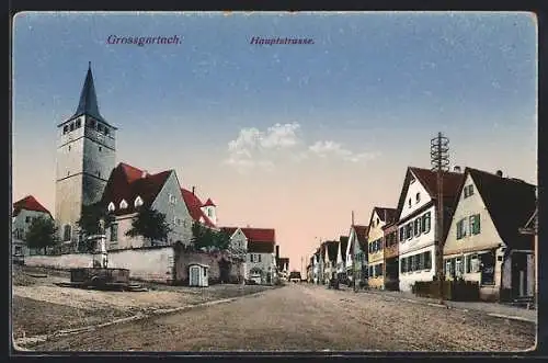 AK Grossgartach, Hauptstrasse mit Kirche