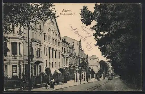 AK Aachen, Strasse Monheimsallee mit Strassenbahn