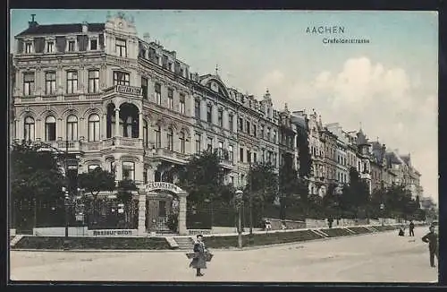 AK Aachen, Crefelderstrasse mit Restaurant