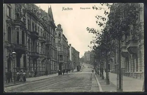 AK Aachen, Strasse Boxgraben mit Strassenbahn