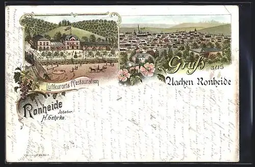 Lithographie Aachen, Gasthof und Restaurant Ronheide, Panorama