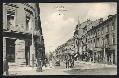 AK Aachen, Hochstrasse mit Leuten und Geschäften