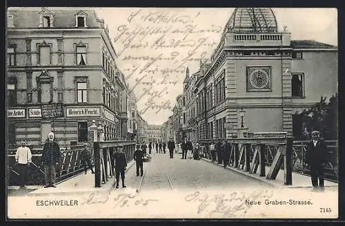 AK Eschweiler, Neue Graben-Strasse mit Geschäft von Heinrich Feucht