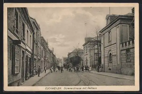 AK Eschweiler, Dürenerstrasse mit Rathaus