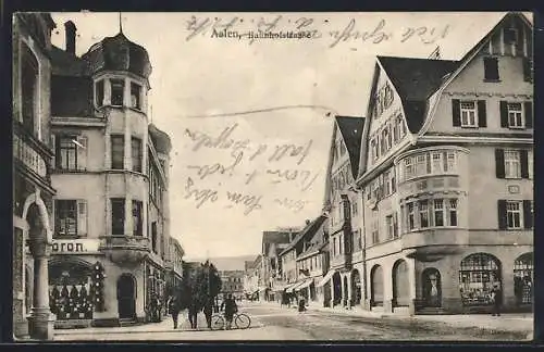 AK Aalen, Bahnhofstrasse mit Geschäften