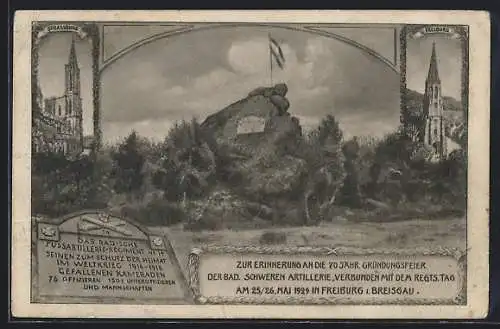 AK Freiburg i. Br., 70 jährige Gründungsfeier der Bad. Schweren Artillerie verbunden mit dem Regimentstag 1929