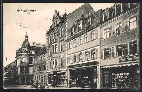 AK Schweinfurt, Spitalstrasse mit Geschäft von Heinrich Eberhardt