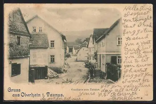 AK Oberhain i. Taunus, Strassenpartie mit Gasthaus zum Taunus