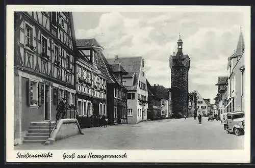 AK Herzogenaurach, Strassenpartie mit Blick zum Turm