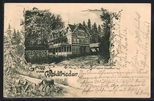 AK Mühlhausen /Thür., Gasthof Waldfrieden, Passepartout mit Wildtieren