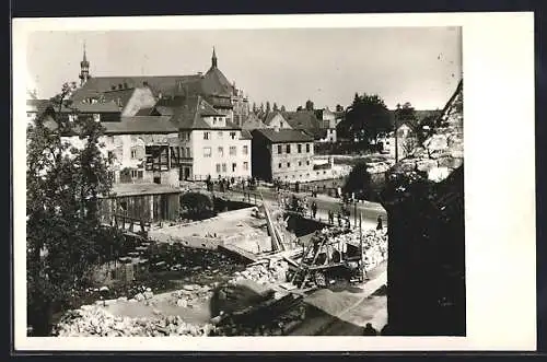 Foto-AK Erfurt, Bau der Schlösserbrücke