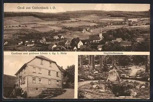 AK Güttersbach i. O., Gasthaus zum goldenen Löwen v. Gg. L. Helm, Siegfriedbrunnen