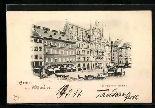 AK München-Au, Marienplatz mit Rathaus, Stempel und Marke Private Stadtpost Courier