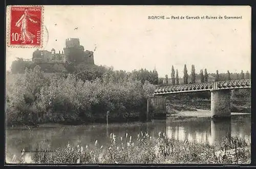 AK Bidache, pont de Garruch, sur la Boidouze, et ruines de Grammont