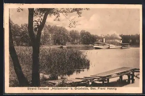 AK Möllenhorst b. Grünheide, Restaurant Strand-Terrasse mit Dampfer