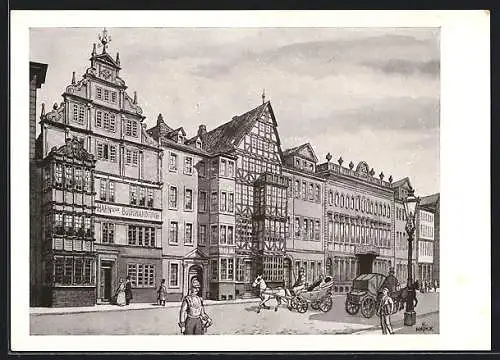 Künstler-AK Hannover, Leinstrasse mit Haus der Hahnschen Buchhandlung um 1850