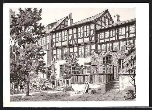 Künstler-AK Hannover, Garten und Hinterhaus des Höltyhauses 1943