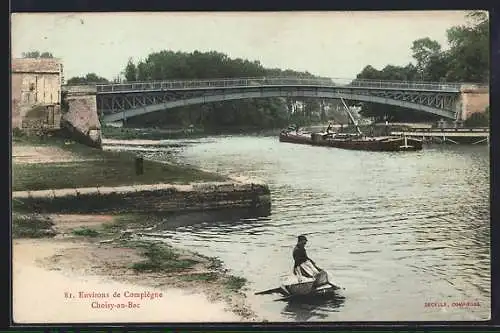 AK Choisy-au-Bac, Flusspartie mit Brücke